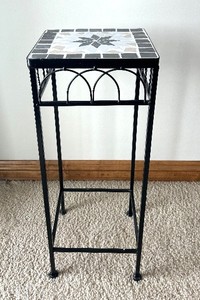 lot 40C image: LL - Mosaic Tile Top Metal Plant Stand 23 Inches Tall - Decorative Side Table