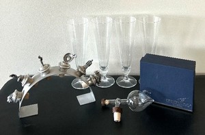 lot 55C image: LL - Centellino Glass Decanter Arch Stand - Edina Country Club Champagne Flutes (Set of 4)