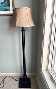 lot 56C image: LL - Floor Lamp 58-In Tall - Beige Fabric Shade, Black Base