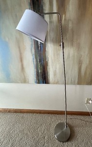 lot 78C image: LL - Arc Floor Lamp 64-Inch Tall Chrome With White Drum Shade