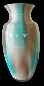 lot 106H image: Art Glass Style Vase - Teal Turquoise & Beige Swirl