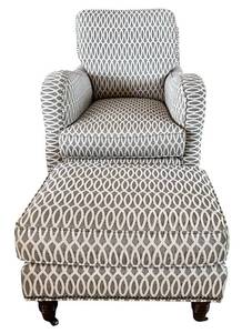 lot 111H image: Sam Moore Upholstered Chair & Ottoman - Patterned Grey Loop Fabric