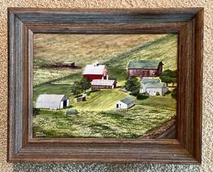 lot 117H image: Helen Hellweg Vintage Farm Scene Canvas Wall Art -