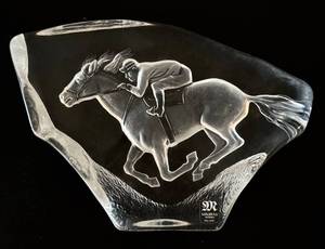 lot 124H image: M Sweden Full Lead Crystal Jockey & Horse Sculpture