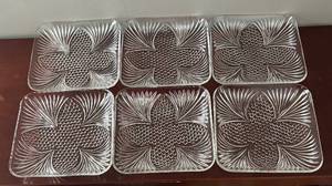 lot 159R image: DR - Vintage Federal Glass Square Plates - Set of 6 Pressed Pattern Glassware
