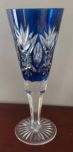 lot 164R image: DR - Vintage Bohemian Blue Cut-To-Clear Crystal Vase