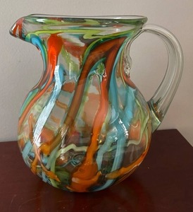 lot 165R image: DR - Amazing Art Glass Pitcher - Multicolor Swirl