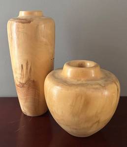 lot 166R image: DR - Two Artisan Wooden Vases (Lot of 2) Signed