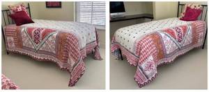lot 28R image: UL - Two Twin Anthropology Quilt Sets- Boho Patchwork Border & Accent Pillows