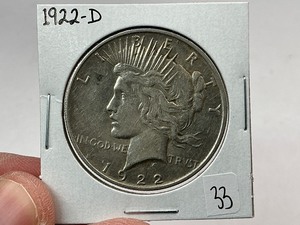 lot 33 image: 1922-D Silver Peace Dollar