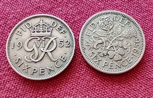 lot 274 image: (2) Vintage UK 6 Pence Coins