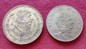 lot 277 image: (2) Vintage Mexican Peso Coins
