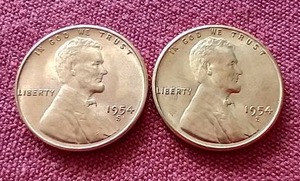 lot 296 image: (2) Bright Uncirculated 1954-S Wheat Pennies