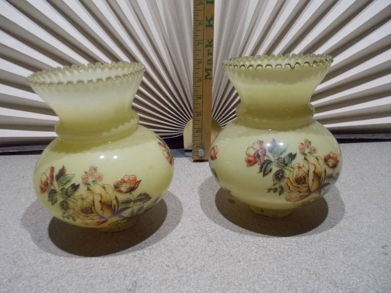 lot 33 image: These are vintage hand-painted glass lamp shades