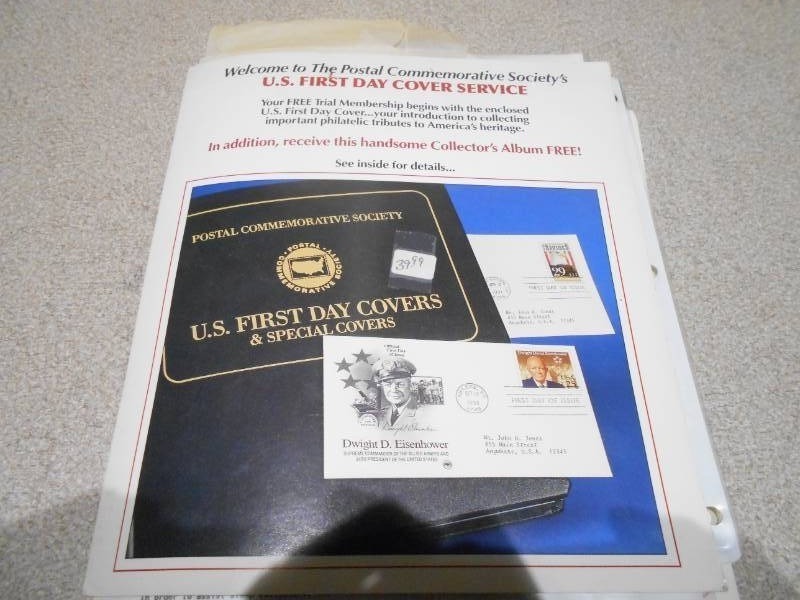 lot 150 image: The image displays a welcome letter and promotional material for the Postal Commemorative Societys U.S. First Day Cover Service