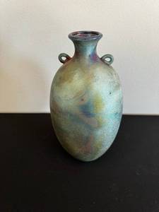 lot 4 image: Handmade Ceramic Vase - Multicolor Glaze With Dual Ring Handles