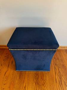 lot 8 image: Blue Velvet Storage Ottoman with Nailhead Trim