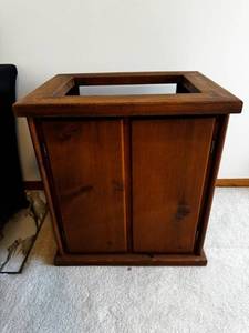 lot 18 image: Oak-Finished Solid Wood Two-Door Storage Cabinet Base with Open Top Frame