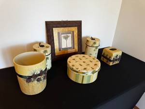 lot 23 image: Palm Tree & Pinecone Decor Canister Set (5-Piece)