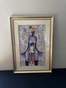 lot 33 image: African Mother & Child Artwork - Framed Print in Gold Beaded Frame