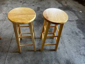 lot 54 image: Oak Round Bar Stools (Lot of 2) - 12in Seat Diameter
