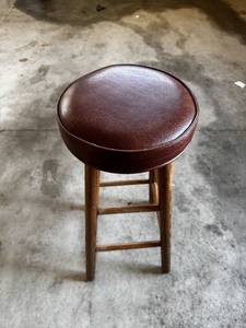lot 55 image: Round Leather Bar Stool with Wooden Legs
