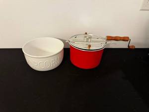 lot 64 image: Whirley Pop Popcorn Popper (Red) with White Embossed Bowl