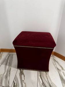lot 86 image: Velvet Burgundy Storage Ottoman with Nailhead Trim - Square Upholstered Footstool