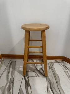 lot 87 image: Solid Wood Stool - Round Seat, Natural Finish, 26 in Tall, 12 in Diameter
