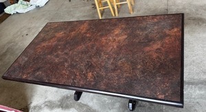 lot 94 image: Dining Table - 67in L x 35in W Rustic Laminate Top, Black Base