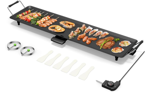 lot 200 image: KOTEK 35� Electric Griddle, Nonstick Extra Large Teppanyaki Grill with 5 Adjustable Temperature, Drip Tray, Cool Touch Handles, 2000W Flat Top Pancake Griddle Smokeless for Indoor Outdoor BBQ Party