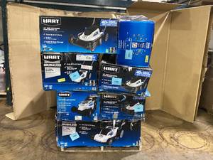 lot 21 image: PALLET OF HART Electric Lawn Mowers