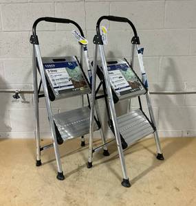 lot 59 image: LOT OF 2 Cosco 2 Step Aluminum Folding Step Stool, Lightweight, Large Stable Steps, Locks In Position, Hold Up To 225lbs