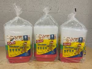 lot 129 image: LOT OF 3 Glad Take-Aways Food Storage Containers