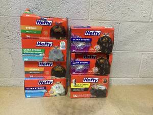 lot 208 image: LOT OF 7 Hefty Trash Bags (13, 39, 30, 42 Gal. Bags)