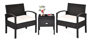 lot 34 image: Toolsempire Outdoor Conversation Set 3 Pieces Patio Furniture, Patio Sofa Chair Wicker Set with Waterproof Cushion & Wicker Rattan Table for Backyard, Balcony (Beige)