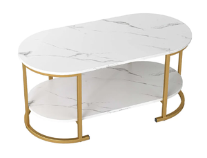 lot 35 image: Costway Oval coffee table, 2-tier wooden accent table, white