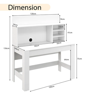 lot 43 image: Costway 20cm Computer Desk with Bookshelf, Home Office Writing Desk with Anti-Tipping Kits & Cable Management Hole