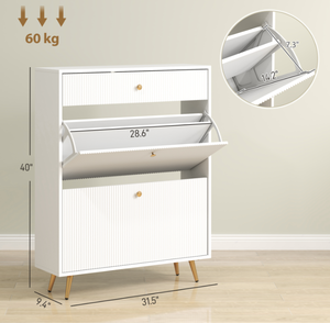 lot 86 image: HOMCOM Narrow Shoe Storage Cabinet with Wave-like Panels and Adjustable Shelves for 12 Pairs of Shoes, White