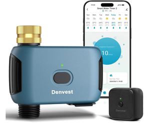 lot 149 image: Denvest WiFi Water Timer with Brass Inlet, 1 Zone Smart Sprinkler Timer for Garden Hose Faucet, Hose Timers with WiFi Hub, Up to 20 Watering Plans, APP & Voice Control, Compatible with Alexa (Used)