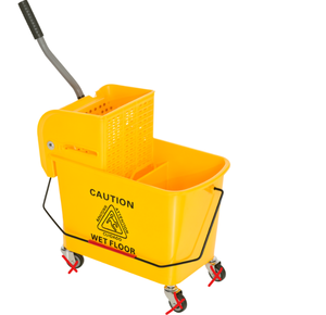 lot 180 image: HOMCOM Compact Mop Bucket with Wringer, Mop Bucket, 21 Quart, Separate Dirty and Clean Water, Yellow (Missing Wheels)