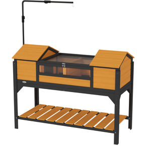 lot 187 image: PawHut Tortoise Enclosure Tortoise House with Adjustable Lamp Holder Storage Shelf, Dual Main Houses, Openable Lid, Yellow (Missing Part 13)