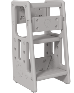 lot 188 image: Qaba Toddler Tower with Adjustable Height, Toddler Kitchen Stool Helper with Anti-slip Mat, Step Stool for Kitchen, Bathroom, Gray (Missing Part F & Hardware, See Photos)