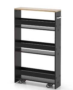 lot 191 image: Costway Wood Base with Wood Top Rolling Kitchen Cart