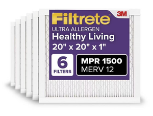 lot 196 image: Filtrete 6pk 20x20x1 MPR 1500 Merv 12 Allergen Bacteria Virus Ultra Reduction Air Filter