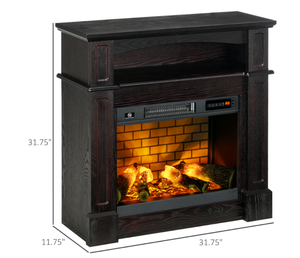 lot 292 image: HOMCOM 32 Electric Fireplace with Mantel, Freestanding Heater with LED Log Flame, Shelf and Remote Control, 1400W, Brown (Maybe Missing Hardware)