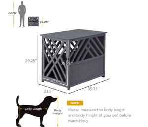 lot 295 image: PawHut Furniture Style Wood Dog Crate End Table Decorative Dog Cage Kennel Lattice Night Stand with Lockable Door, Grey (Maybe Missing Hardware. Assemblty Was Attempted)