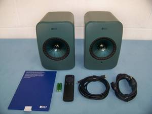 lot 33 image: (2) KEF LSX LT II Powered Speakers - Sage Green in color - in Original Box