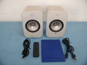 lot 34 image: (2) KEF LSX LT II Powered Speakers - Stone White in color - in Original Box