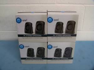 lot 112 image: (4 Pairs) ONN Compact High-Quality USB-Powered Audio Stereo PC  Computer Speakers - NEW IN ORIGINAL BOX